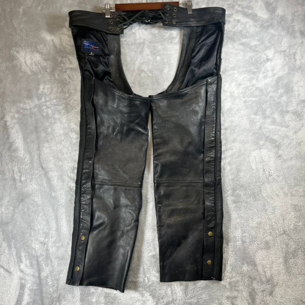 VANCE LEATHERS Size Large Black Leather Motorcycle Wear Gear Biker CHAPS